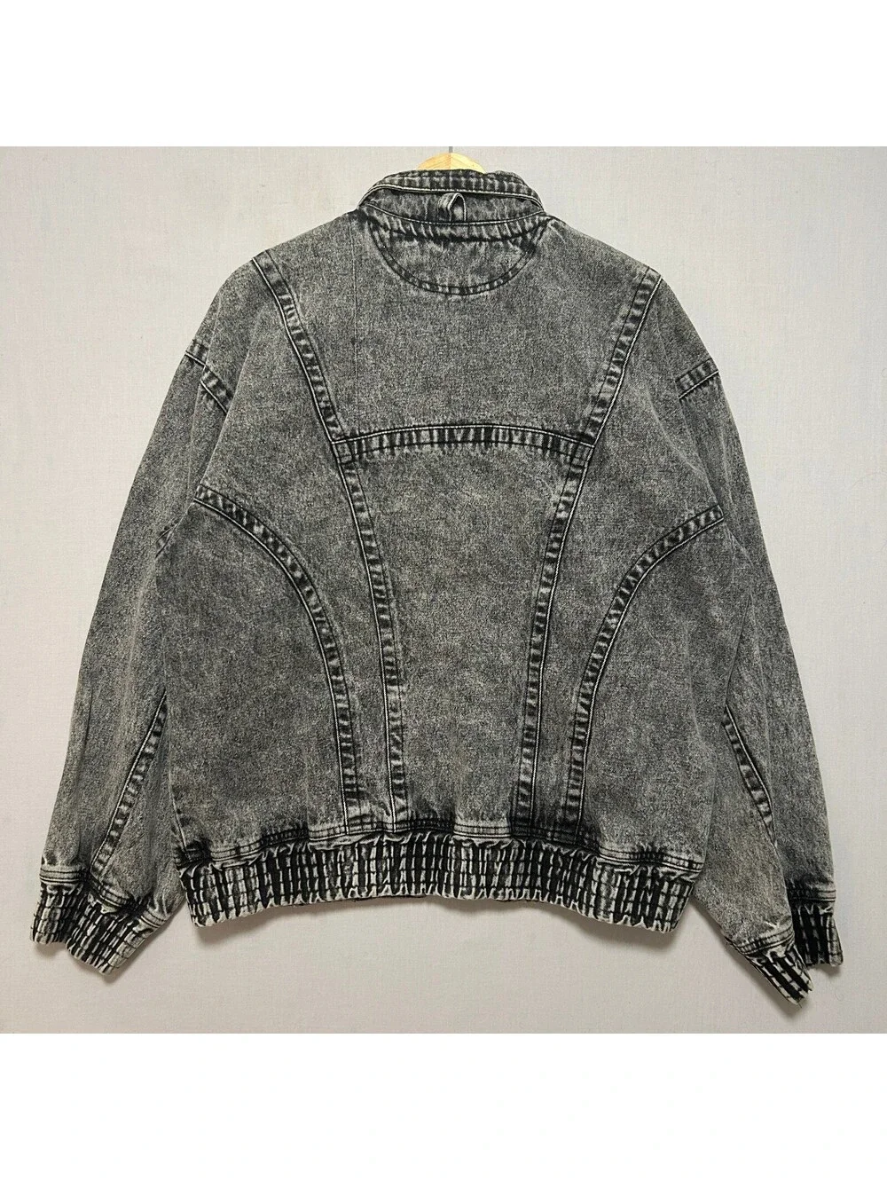 VTG 80's Nike Challenge Court Andre Aggasi Black Acid Wash Denim Zip Up Jacket L